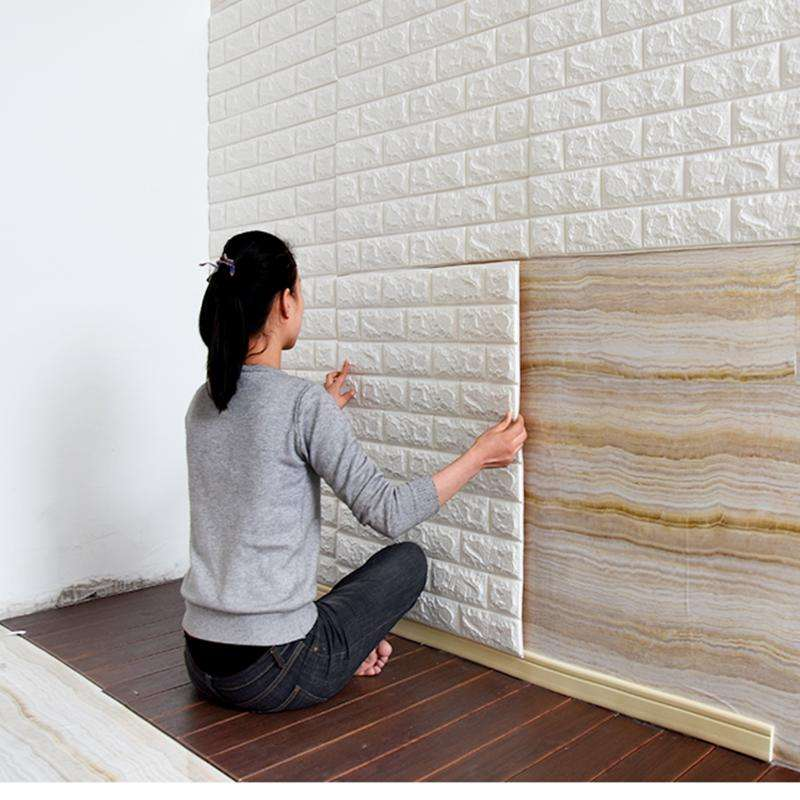 Wall Stickers Wallpaper PE Foam Brick Design DIY Decal (70 x 77 cm) 3D Frames PVC DIY Self Adhesive (White)