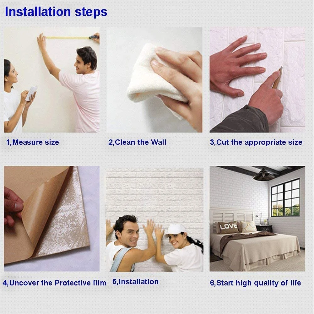 Wall Stickers Wallpaper PE Foam Brick Design DIY Decal (70 x 77 cm) 3D Frames PVC DIY Self Adhesive (White)