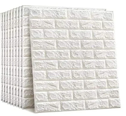 Wall Stickers Wallpaper PE Foam Brick Design DIY Decal (70 x 77 cm) 3D Frames PVC DIY Self Adhesive (White)
