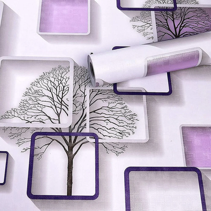 Wall Stickers DIY Wallpaper (45 x 500 cm) 3D Frames and Trees Self Adhesive Decals Living Room Home Interior Decoration, Peppy Purple