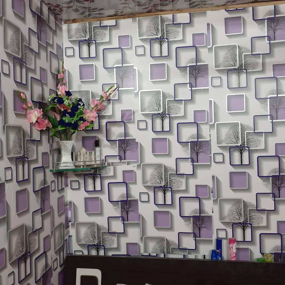 Wall Stickers DIY Wallpaper (45 x 500 cm) 3D Frames and Trees Self Adhesive Decals Living Room Home Interior Decoration, Peppy Purple