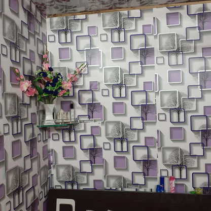 Wall Stickers DIY Wallpaper (45 x 500 cm) 3D Frames and Trees Self Adhesive Decals Living Room Home Interior Decoration, Peppy Purple
