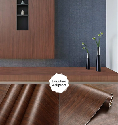 Wall Stickers Wood Wallpaper DIY PVC Shelf Liner, Furniture, Almirah, Table Top, Wardrobe, Kitchen Cupboard Decal, Mahogany Brown 45 x 300 cm