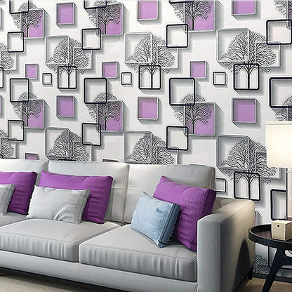 Wall Stickers DIY Wallpaper (45 x 500 cm) 3D Frames and Trees Self Adhesive Decals Living Room Home Interior Decoration, Peppy Purple