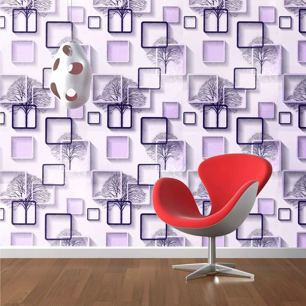 Wall Stickers DIY Wallpaper (45 x 500 cm) 3D Frames and Trees Self Adhesive Decals Living Room Home Interior Decoration, Peppy Purple
