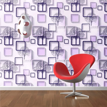 Wall Stickers DIY Wallpaper (45 x 500 cm) 3D Frames and Trees Self Adhesive Decals Living Room Home Interior Decoration, Peppy Purple